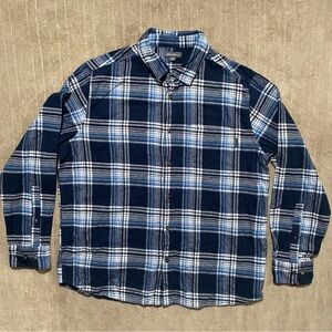 Eddie Bauer Flannel Shirt Blue Plaid Button Down 100% Cotton Long Sleeve Pocket